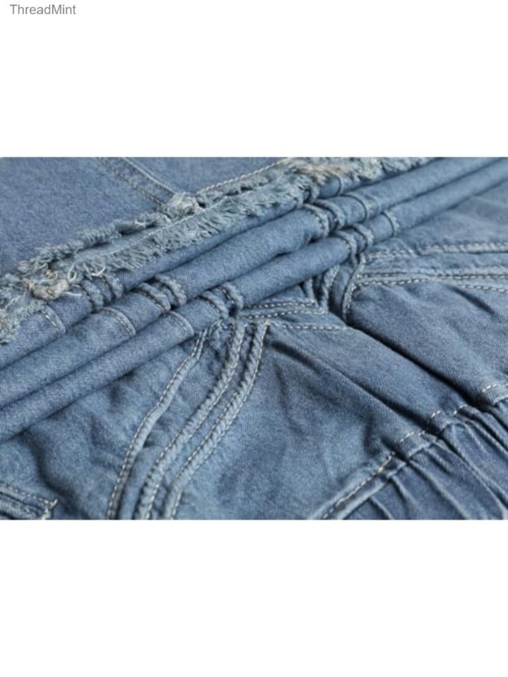 Vintage Frayed Hem Maxi Denim Skirt A-Line Distressed Flowy Long Skirt - Picture 4 of 6